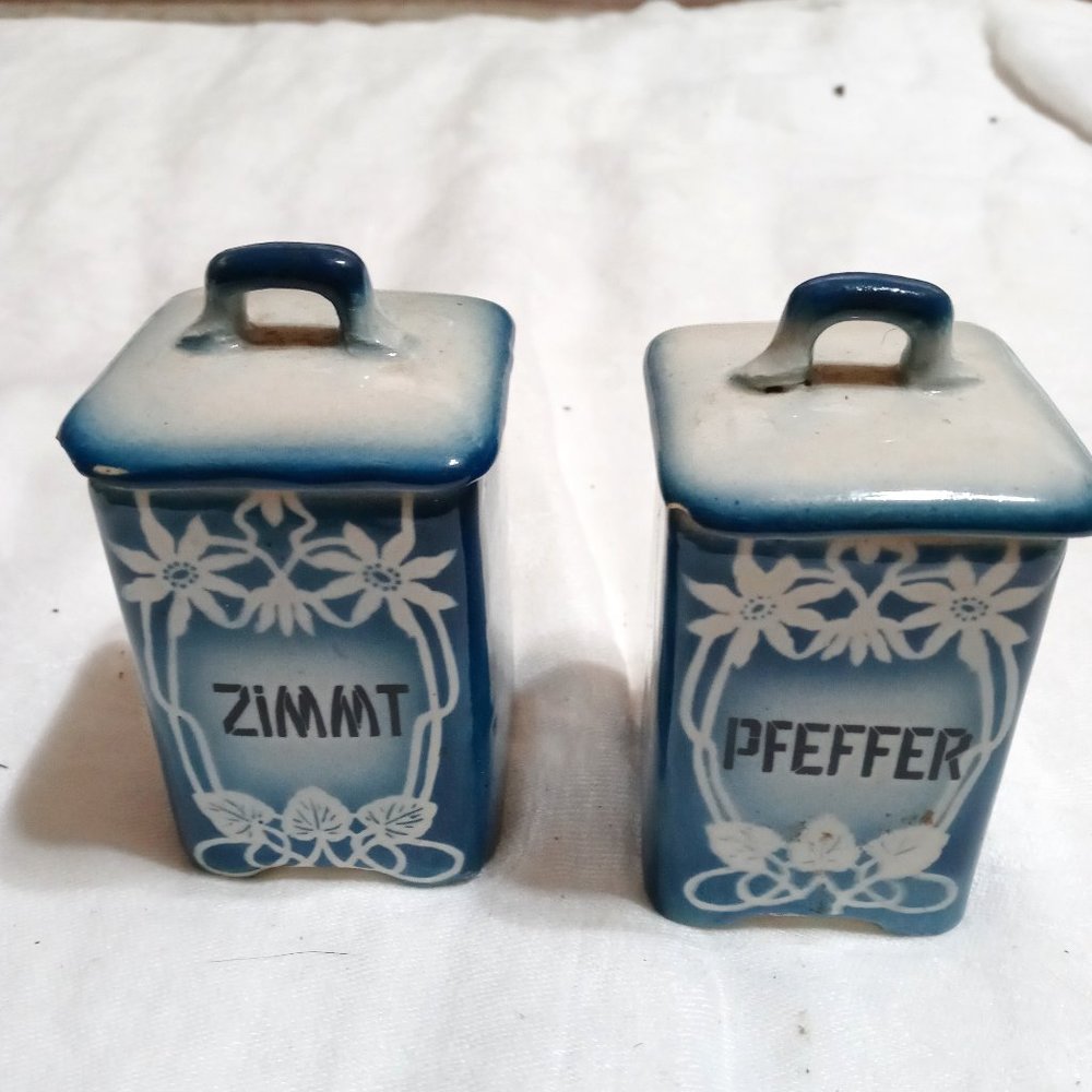 Vintage spice German Pottery Jar "Salt & Pepper"
